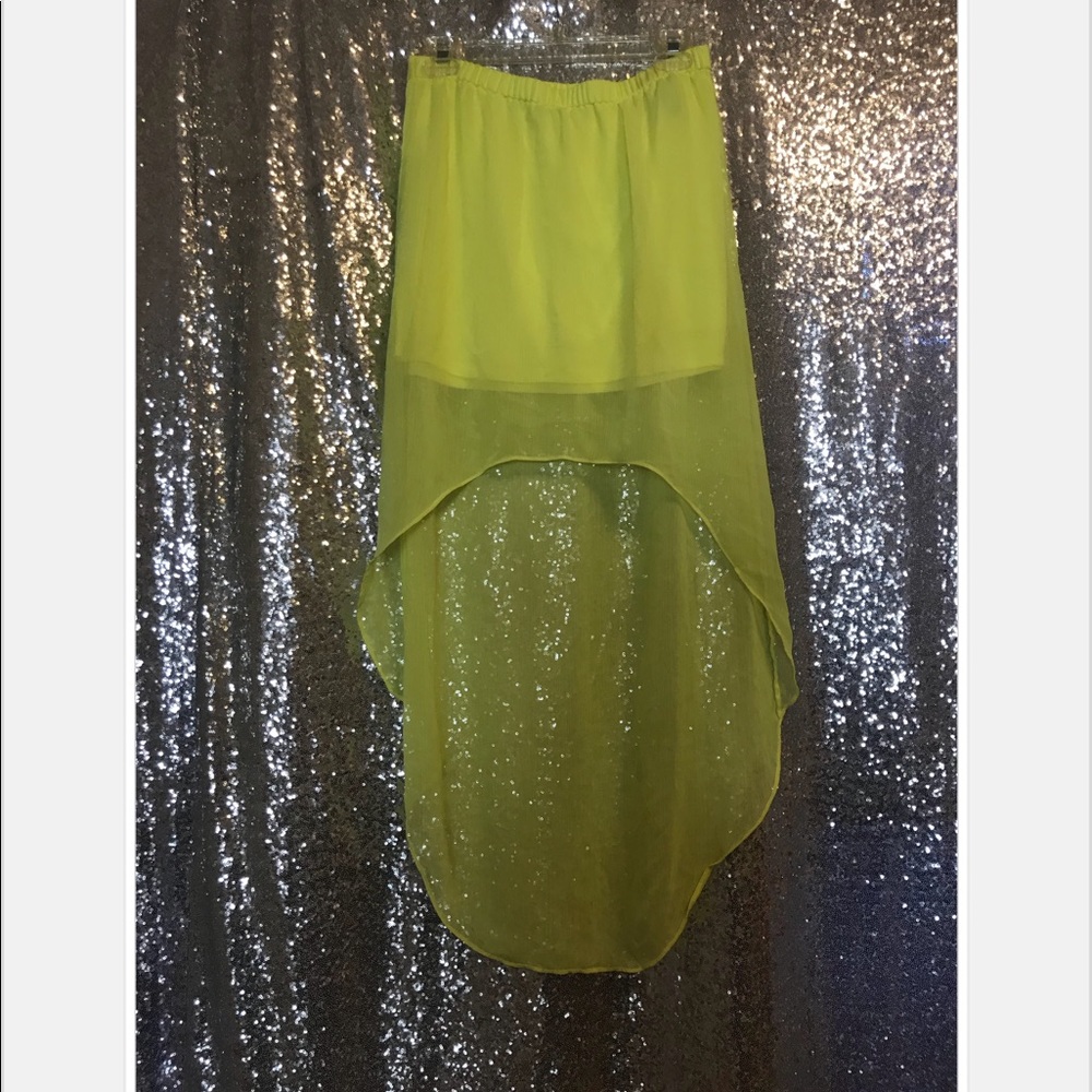 EXPRESS Yellow Mini Skirt w/ Sheer Overlay